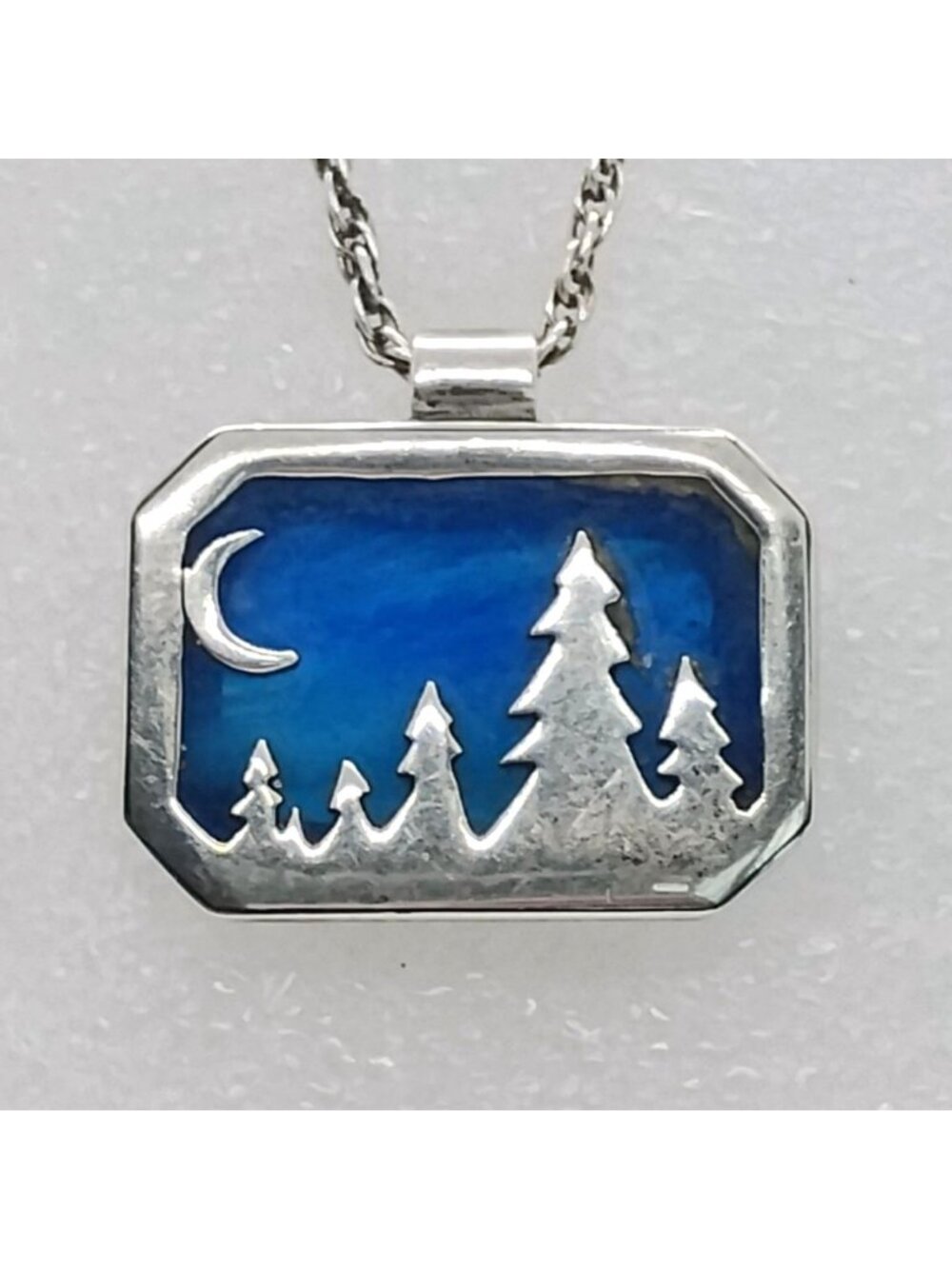 Stained Glass Sterling Silver Overlay Pendant Necklace Night Sky 21" Chain - Picture 4 of 9